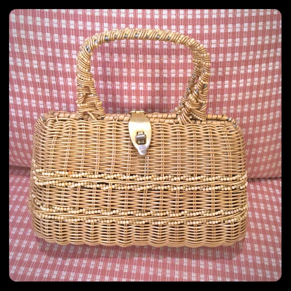 Vintage wicker handbag / rattan, basket, woven